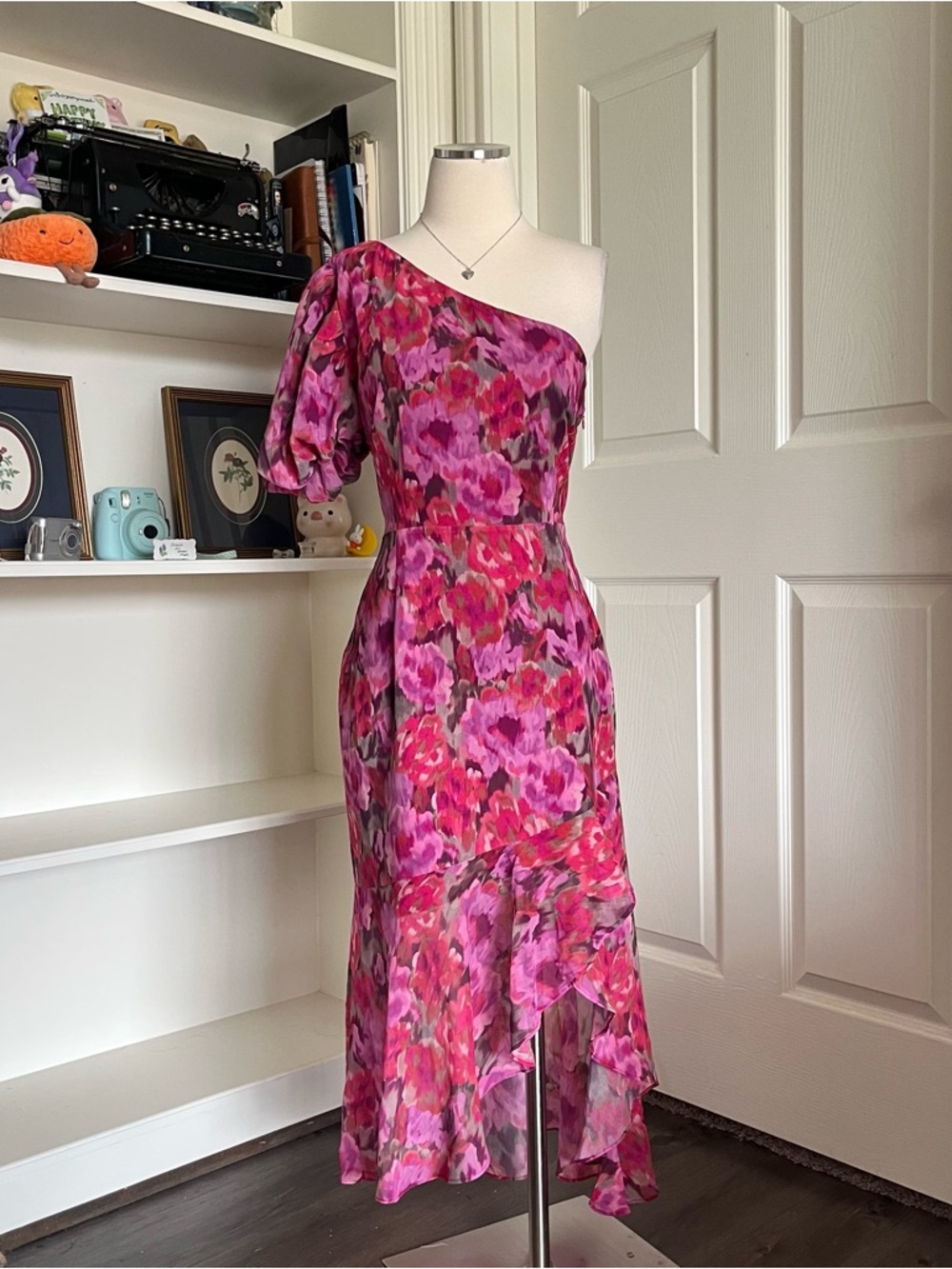Showpo Fuchsia Floral One-Shoulder Midi Dress